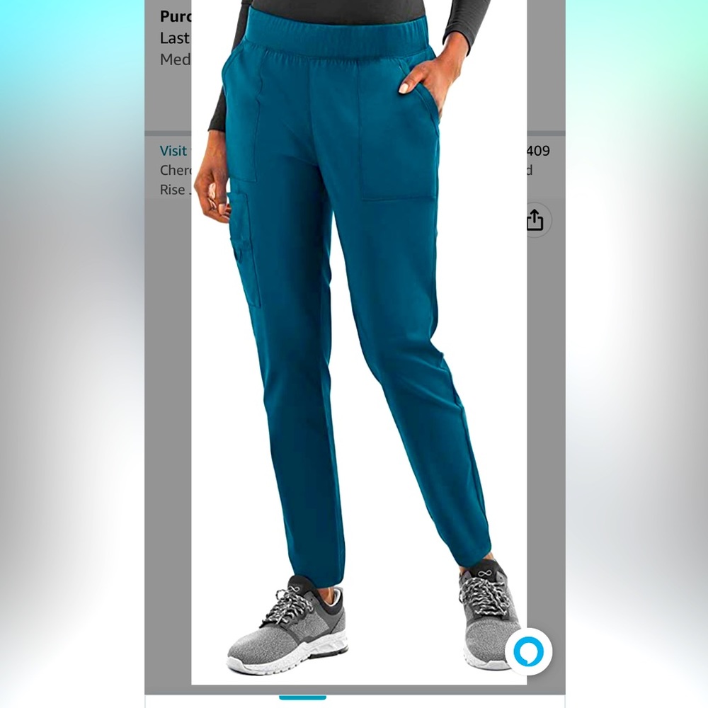 Cherokee scrub pants in Caribbean blue. Size medium machine and dryer friendly.